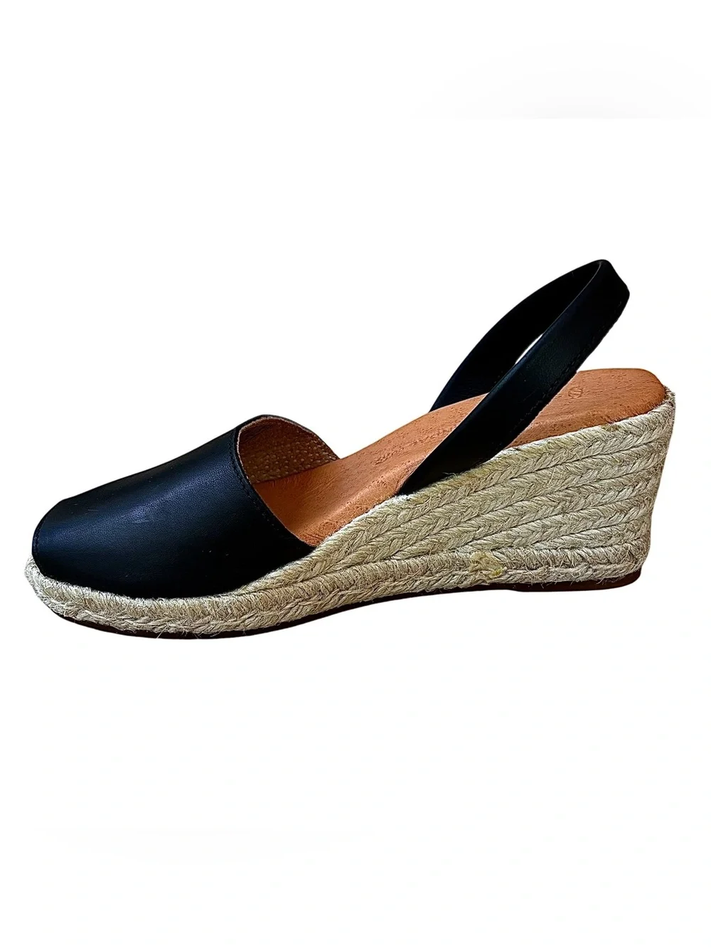 🌹NWOB SPANISH SANDAL CO Black Leather Espadrille Wedge Sandals🌹